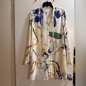 Reiss Cream Tunic with Bold Blue & Green Abstract Print